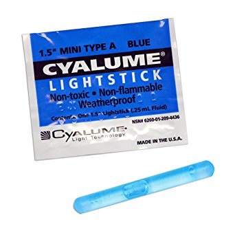 Cyalume Mini ChemLight Military Grade Chemical Light Sticks, Blue, 1.5" Long, 4 Hour Duration (Pack of 50)
