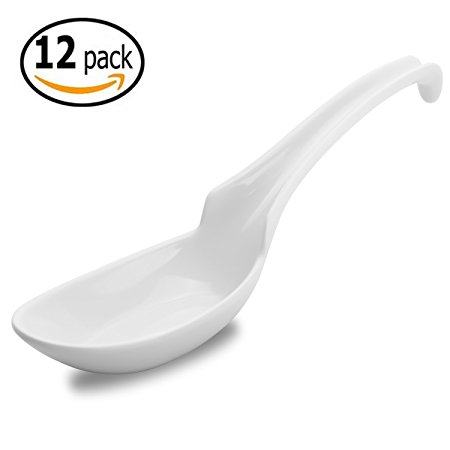 Hiware 12-piece Soup Spoons / Asian Melamine Soup Spoon - Notch & Hook Style, White