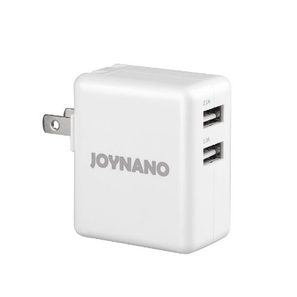 JoyNano 11W 2-Port USB Travel Charger 5V 1A 21A Folding Plug for iPhone iPad Samsung Smart Phones Tablets and More - White