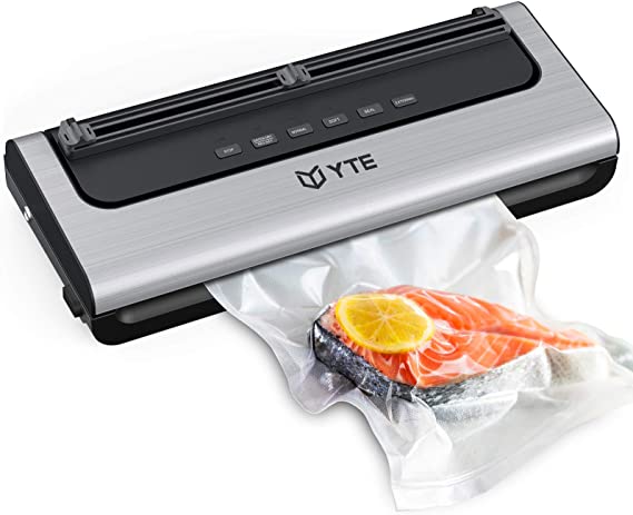 YTE Vacuum Sealer Machine, Automatic Food Saver with Dry & Moist Food Modes, Easy to Clean, Portable Vacuum Sealing Machine with Cutter & 10 Vacuum Bags