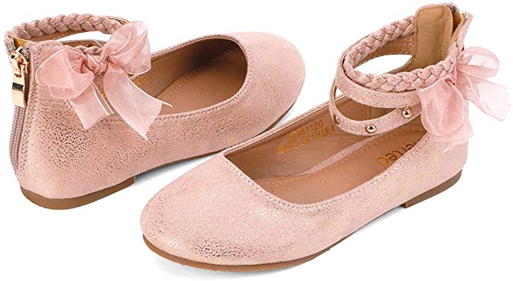 nerteo Girl's Princess Dress Shoes Ankle Strap Glitter Ballet Flats (Little/Big Kid)
