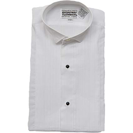 Broadway Tuxmakers Men's Wing Tip White Tuxedo Shirt 1/8 Inch Pleats
