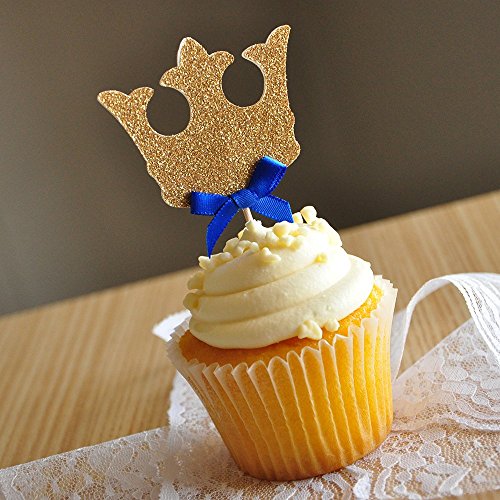 Crown Cupcake Toppers. Royal Prince Baby Shower Decorations. 12CT.