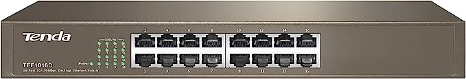 Tenda TEF1016D 16 Port Fast Ethernet Switch, 10/100 Mbps Network Switch LAN Switch (Rackmount, Plug and Play, Auto MDI/MDIX, Auto Negotiation, Surge Protection, Metal Case)