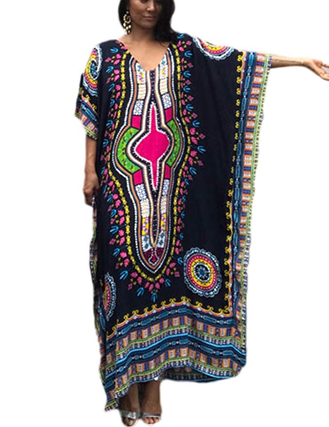 Bsubseach Women Bathing Suits Cover up Ethnic Print Kaftan Beach Maxi Dress