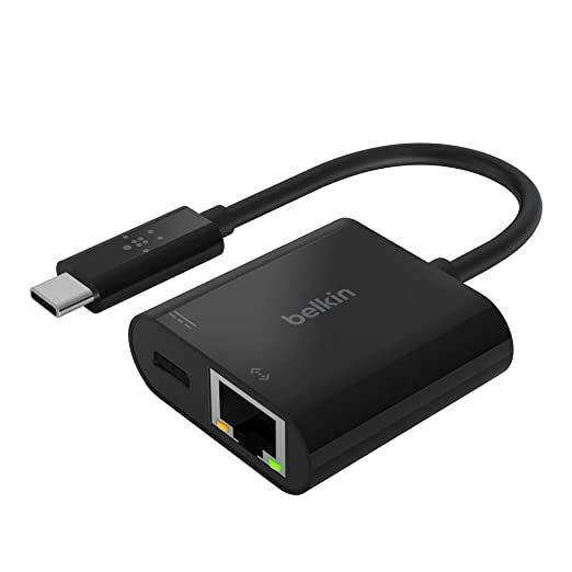 Belkin USB-C to Ethernet Adapter   Charge (60W Passthrough Power for Connected Devices, 1000 Mbps Ethernet Speeds) MacBook Pro Ethernet Adapter (INC001btBK), Black