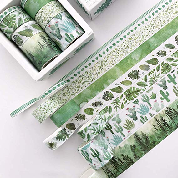Shaoyanger 8Pcs Green Leaves Cactus Journal Washi Tape Adhesive Tape DIY Scrapbooking Sticker