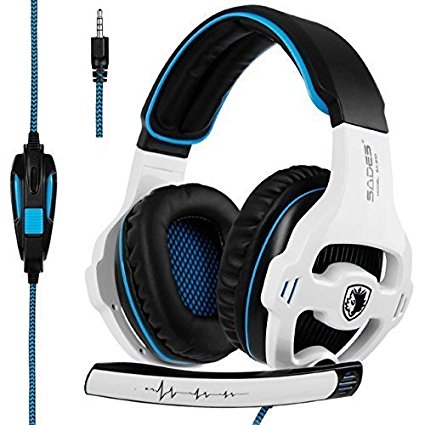 Sades SA810 Newest Version New Xbox One, PS4 Gaming Headset with 3.5mm wired Over-ear Noise Isolating Microphone Volume Control for Mac/PC/Laptop/PS4/Xbox one [White & Black]