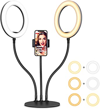 Dual 8" Computer Selfie Ring Light for Video Conference Recording,Evershop Desktop LED Circle Light with Tripod Stand Phone Holder for Live Stream/Makeup/YouTube/Tiktok,Webcam iPhone Android Laptop