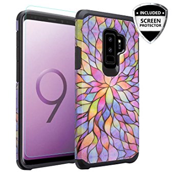 GALAXY WIRELESS for Galaxy S9 Case,Samsung Galaxy S9 Case with Screen Protector [Dual Layer] Hybrid Shock Proof Heavy Duty Girl Case Cover for Protective Phone Cases for Galaxy S9 - Rainbow