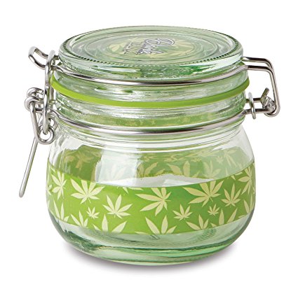 KEEP YOUR HERBS FRESH!!!!-- SUPER HEAVY DUTY 5 Oz Glass Stash Jar with Air Tight Seal - Small (Green Leaf)