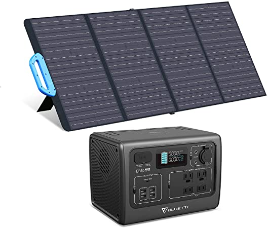 BLUETTI EB55 700W/537Wh Portable Power Station with PV120 120W Foldable Solar Panel Included, LiFePO4 Battery Pack w/ 4 AC Outlets, Solar Generator for Outdoor Camping Home Vanlife Off Grid Emergency