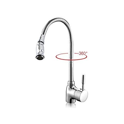 VDOMUS Gooseneck Kitchen Faucet Pull Out Style with Sprayer-Chrome