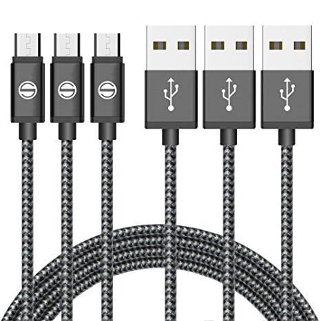 SGIN Micro USB Cable,3-Pack 10ft Nylon Braided Charging Cord - Extra Long USB 2.0 Sync and Charge for Android Devices, Samsung Galaxy, Sony, Motorola Nokia,and More(Black White)