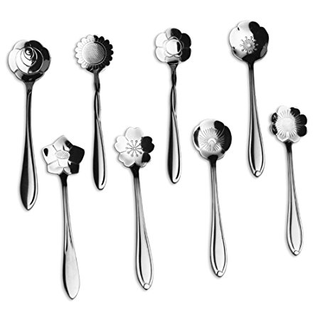 Wenkoni Stainless Steel Creative Spoon for Coffee、Tea、Cake、Sugar、Dessert Ice Cream Spoon (Set of 8)