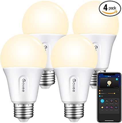 Govee Smart Light Bulbs, Work with Alexa & Google Assistant, A19 E26 Dimmable WiFi and Bluetooth Light Bulb, 2700K 800 Lumen Warm Light Bulbs, 9W(60W Equivalent), 4 Pack