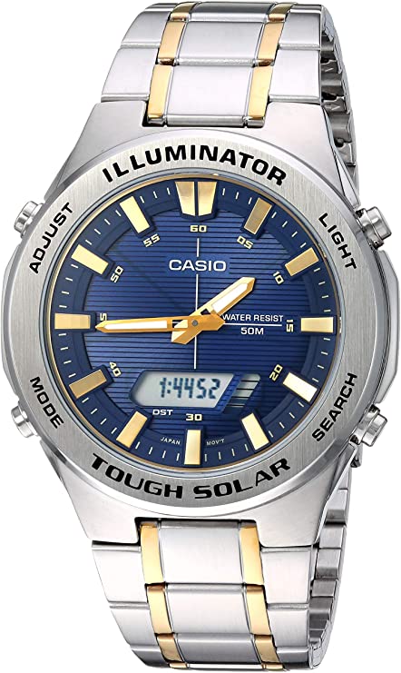 Casio Men's Tough Solar Quartz Watch with Stainless-Steel Strap, Two Tone, 23.8 (Model: AMW-S850SG-2AVCF)