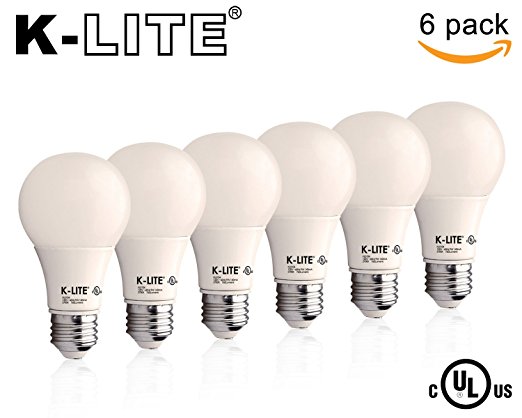 (Six Pack) K-LITE Led Light Bulbs, 760Lumens 9w E26 A19 Non-Dim, 15000HR Bulb Life, 2700k Warm White,Equivalent To 60 Watt Incandescent Bulbs, UL listed
