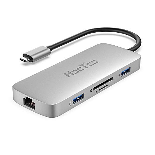 HooToo USB C Hub, 8-in-1 USB C Adapter with 4K HDMI, 100W Power Delivery, USB 3.0 Ports, 1Gbps Ethernet Port and SD/TF Card Readers for MacBook/Pro/Air, iPad Pro, Type-C Laptops and More (Silver)
