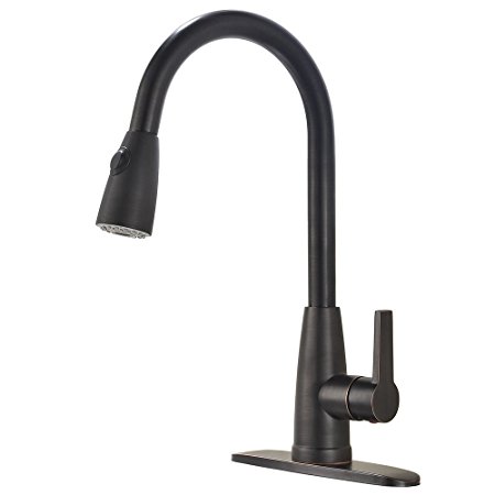 Lead-free Antique Oil Rubbed Bronze Stainless Steel Pull Down Sprayer Single Lever Handle Kitchen Sink Faucets, Kitchen Sink Faucet With Deck Plate