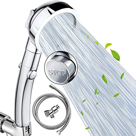Nosame Shower,High Pressure Handheld Shower Head with ON/Off Pause Switch 3-Settings Water Saving Showerhead, Chrome Finish Bathroom Shower Accessorie (Silver（shower head with hose and bracket）)