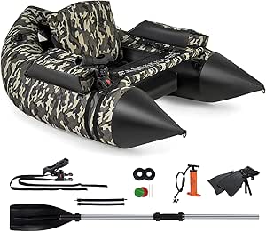 Goplus Inflatable Float Tube, Fishing Belly Boat with Fish Ruler, Pump, Storage Bag, Adjustable Straps, Fishing Float Tube for Angling, 350LBS Load Capacity