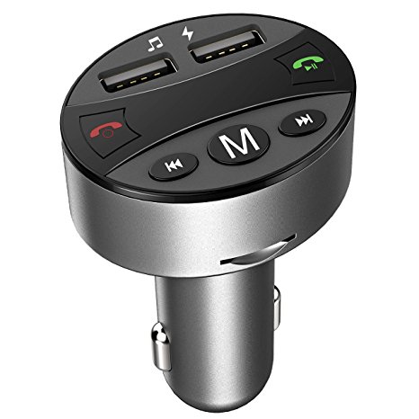 Bluetooth FM Transmitter, Mpow In-Car Universal Wireless FM Transmitter, Hands-free Calling, 3 Playing Modes, Dual USB Car Charger,TF Card Slot, USB Flash Drive Port, Grey