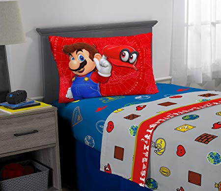 Nintendo Super Mario Odyssey Kids Bedding Soft Microfiber Sheet Set, Twin Size 3 Piece Pack