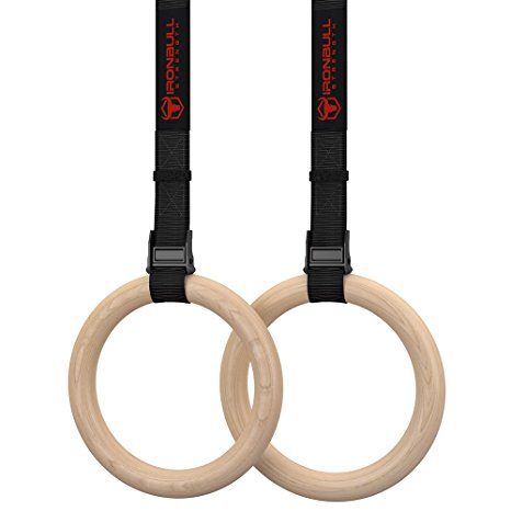 Wooden Gymnastics Rings With Adjustable Straps For Gym, Crossfit, Strength Training , Pull Ups and Dips (Wood - 32mm)