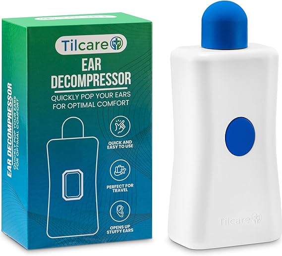 Ear Pressure Relief Device by Tilcare - Equalizing Ear Popping for Flying, Swimming, Diving, Cold and Allergy Discomfort - Comes with Portable Protective Pouch and 3 Tips