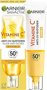 Garnier SkinActive - Fluide Anti-Taches & Anti-UV Quotidien - Invisible - SPF 50  - Protège & Réduit les Taches - Soin Visage Enrichi en Vitamine C - Tous Types de Peau - 40 ml