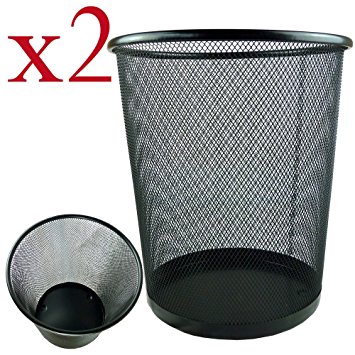 2 x Lightweight and Sturdy Circular Mesh Waste Bin (Black)