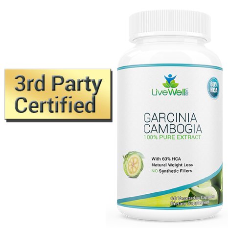 LiveWell Labs Garcinia Cambogia Extract 100 Pure and Natural Appetite Suppressant and Weight Loss Supplement - Clinically Proven Premium formula - 1600MG Daily Serving - Independently tested and certified ingredients - 1 Bottle
