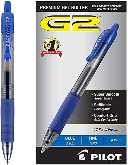 PILOT G2 Premium Refillable & Retractable Rolling Ball Gel Pens, Fine Point, Blue Ink, 12 Count (31021) (#. 0 1 Pack of 12, Blue)