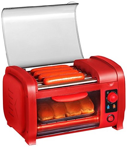 Elite EHD-051R Cuisine Hot Dog Roller Toaster Oven Combo, Red