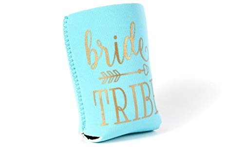 11 Piece Set of Turquoise Bride Tribe Beer Can Coolers for Bachelorette Parties, Bridal Showers, or Weddings (Turquoise, Bride Tribe)