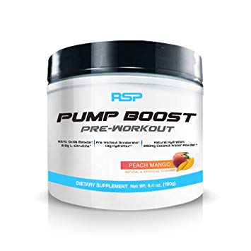 RSP Pump Boost - Stimulant Free Pre Workout & Nitric Oxide Booster, N.O. Boost for Enhanced Pumps, Energy Boost, and Improved Training Endurance, Peach Mango, 1 Month Supply