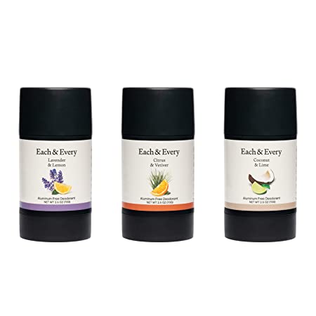 Each & Every 3-Pack Natural Aluminum-Free Deodorant for Sensitive Skin with Essential Oils, Plant-Based Packaging (Best Sellers, 2.5 Ounce (Pack of 3))