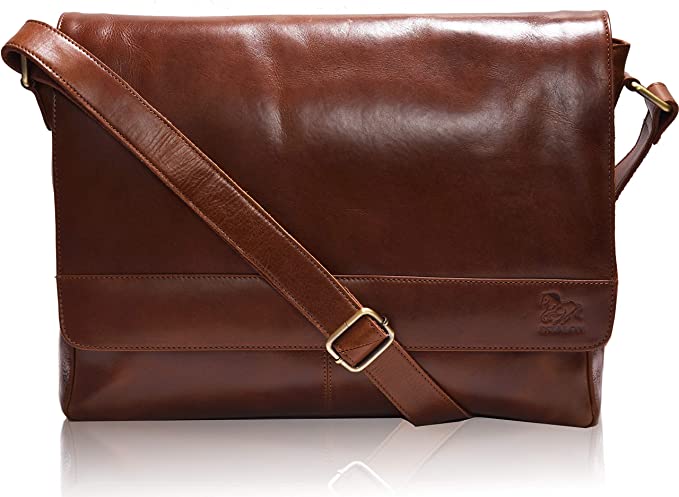Leather Messenger Bag for Men-15 Inch Office Briefcase RFID Laptop Bag Leather Multi Pocket Satchel Bag