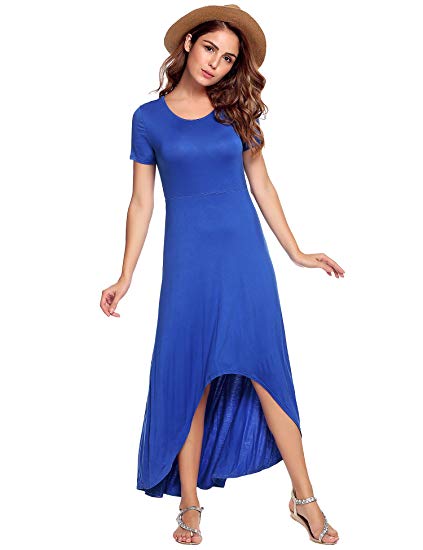 Zeagoo Women's Casual Hi Low Long Maxi Dress Short Sleeve Summer Swing Dress