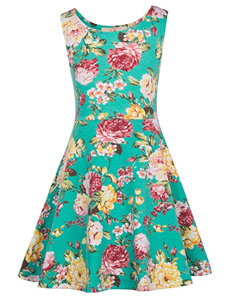 GRACE KARIN Girls Sleeveless Crew Neck Floral A-Line Dress