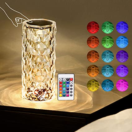 Crystal Lamp Rechargeable Touch Table Lamp with 16 RGB Colors & Gradient & Dynamic Mode, Dimmable Night Light with Remote Control Decorative Table Lamp for Bar Dinner Bedroom