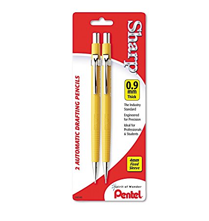 Two(2) Packs - Pentel Sharp Automatic Pencil, 0.9mm, Yellow Barrels, 2 per Pack (4 Pencils Total) (P209BP2-K6)