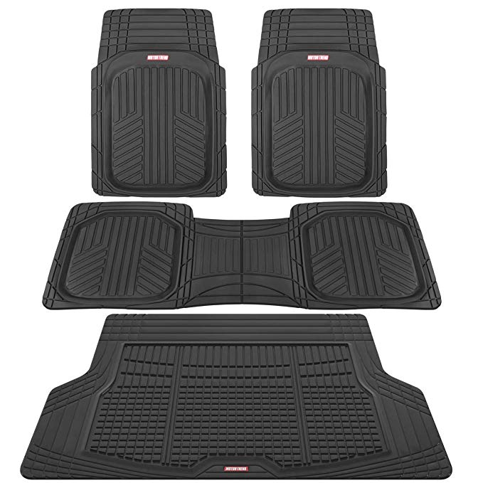 Motor Trend Premium FlexTough All-Protection Cargo Liner - DeepDish Front & Rear Mats Combo Set – w/Traction Grips