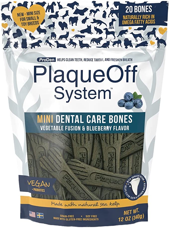 Proden Plaque Off Mini Dental Bones Vegetable Fusion and Blueberry 20 Count / 12 Ounces, Brown (PDDCB7)