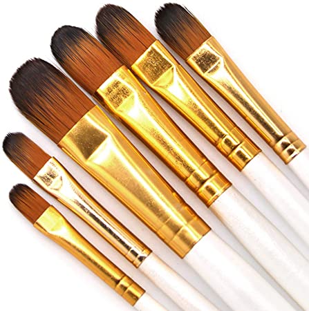 SEEFOUN 6 pcs Handmade Filbert Brushes Professional Oil Paint Brush Set, Anti-Shedding Nylon Hair for Acrylic, Oil, Watercolor and Gouache, Nice Gift for Artists, Adults & Kids