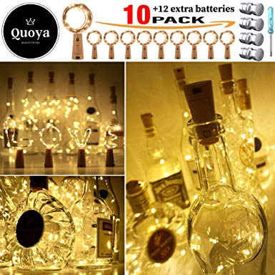 Quoya™ Wine Bottle Fairy LED String Lights with Cork, Battery Operated, 2M Copper Wire, 20 Micro LEDs, Warm White, 8 Pack  2 Free Lights  12 Free Replacement Batteries