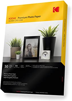 Kodak Glossy Photo Paper A4 Size 240gsm | Premium High Gloss Photo Paper for Inkjet Printers (A4 - 50 Sheets)