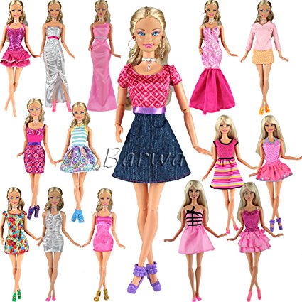 BARWA 5pcs Fashion Mini Dress For Barbie Doll Handmade Short Party Gown Clothes