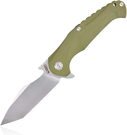 KUBEY Folding Pocket Knife (KU210), Folder with 3.5” Sandblast Tanto Carbon Steel Blade, Reinfored G-10 Handle with Pocket Clip